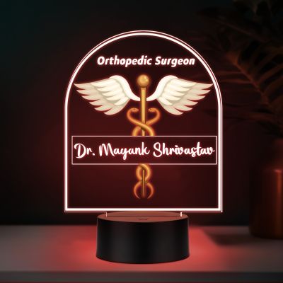 Personalized Orthopedic Surgeon LED Night Lamp with Medical Caduceus Design 7 Color Changing Light Thankyou Gift for Doctor